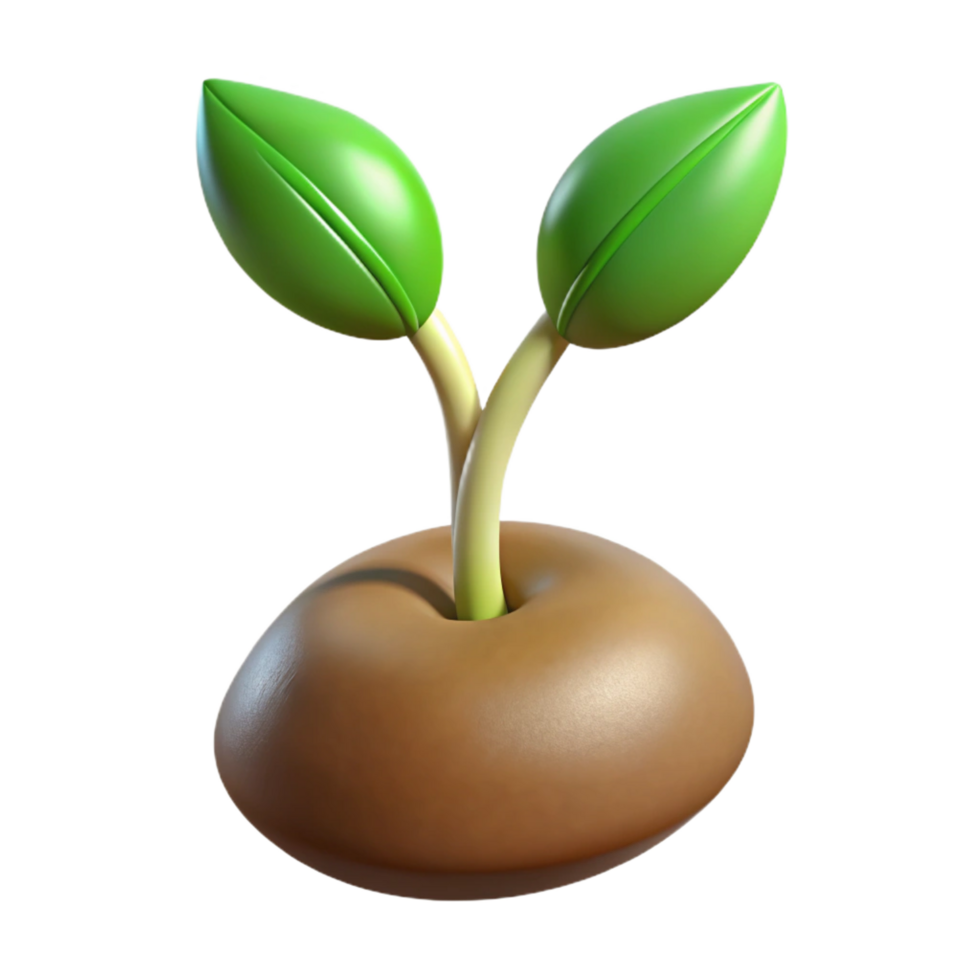 elegant dreamy organic Concept art style, isolated cutout of a single, sprouting seed with its first two leaves emerging with Transparent Background perfect clarity png