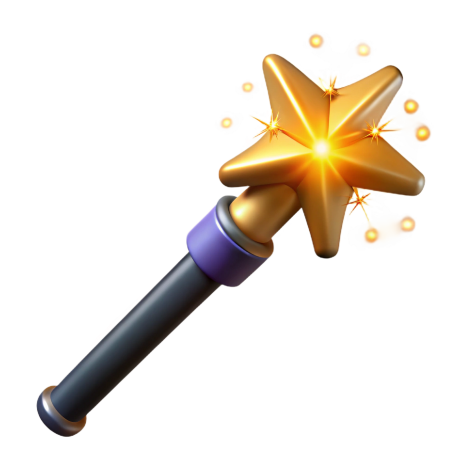 dreamy majestic A powerful magic wand, emitting sparks with Transparent Background sharp png