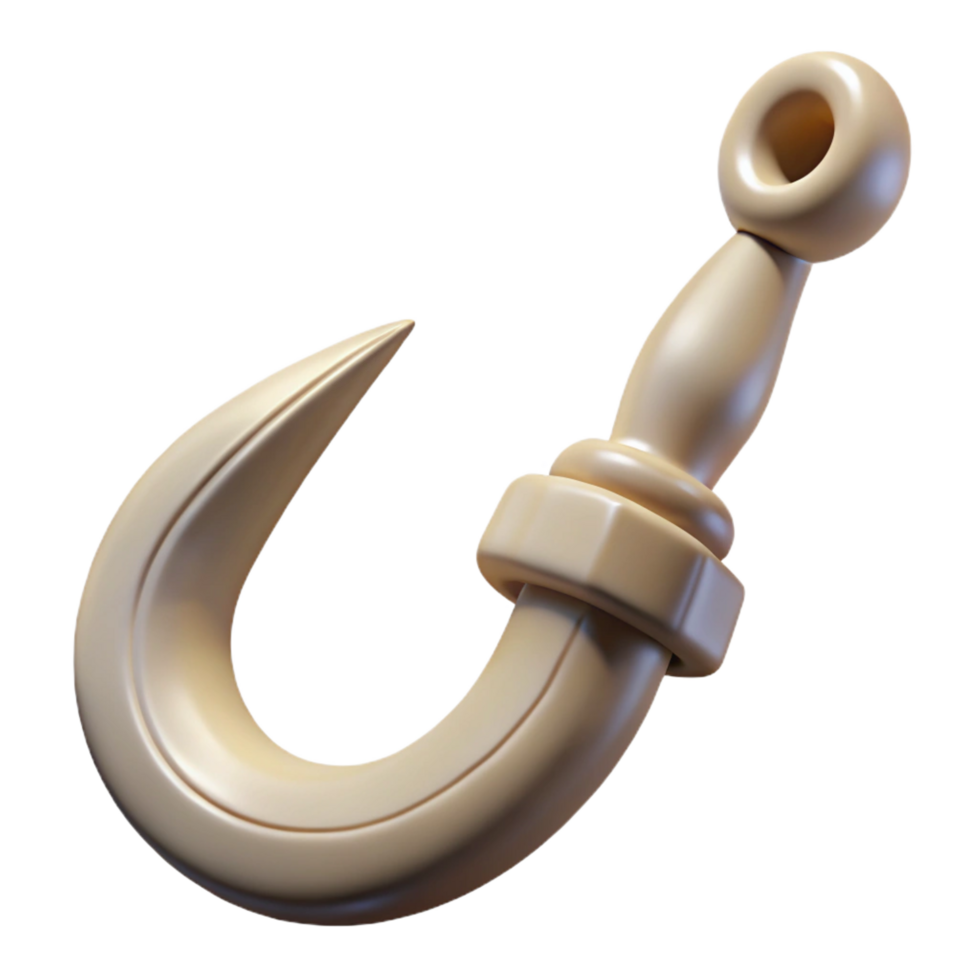 celebrated impressionist Hyper-specific, professional render of a tribal fishing hook carved from bone, isolated cutout with Transparent Background sharp png