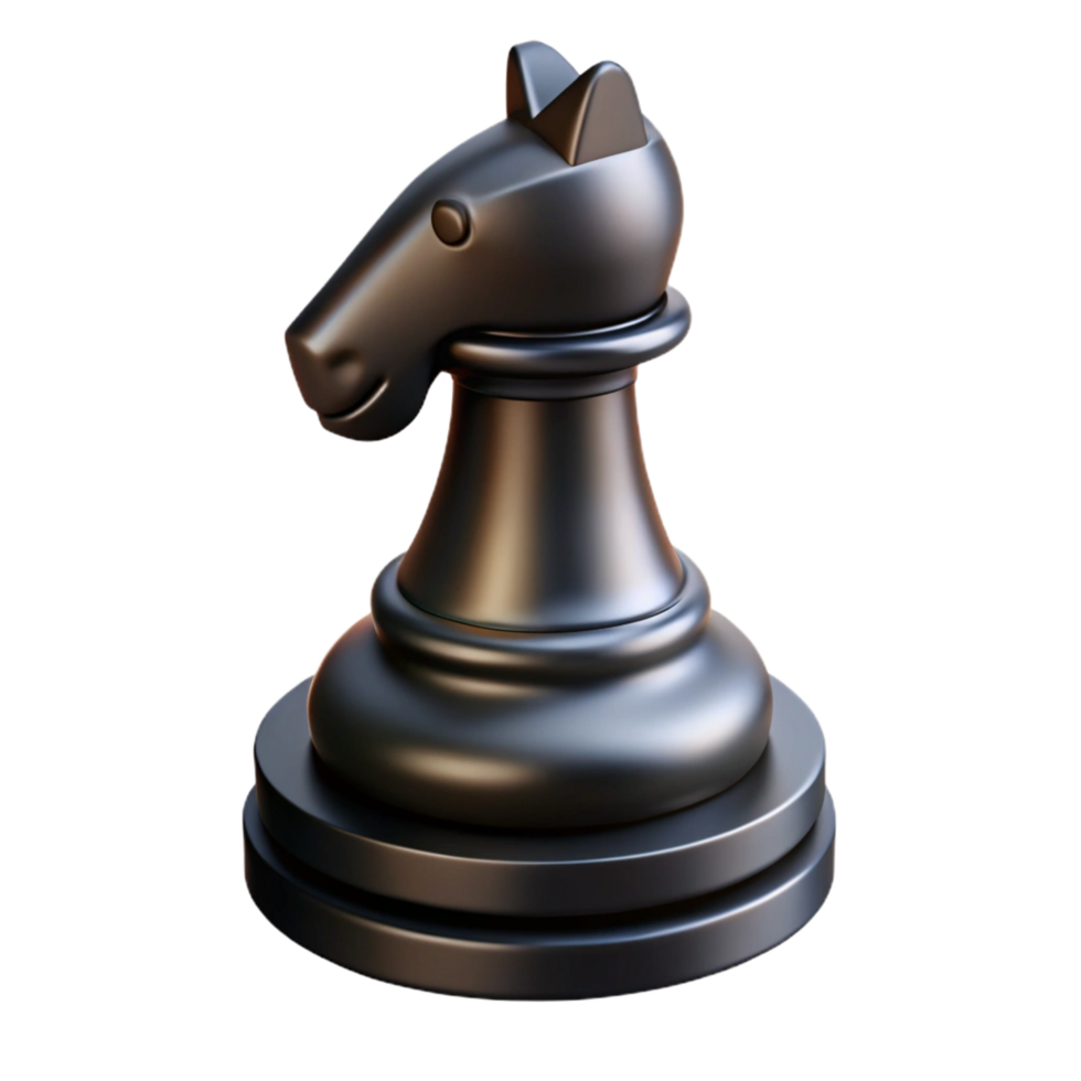 distinguished minimalist A single, stylized chess piece, a black knight with Transparent Background fine detail png