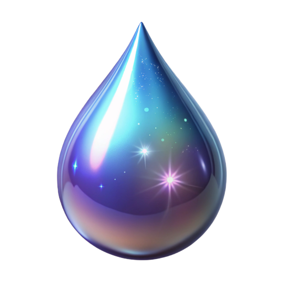 celebrated modern Photorealistic ultra-detailed professional render, isolated cutout, single cosmic tear shimmering with iridescent starlight with Transparent Background museum quality png