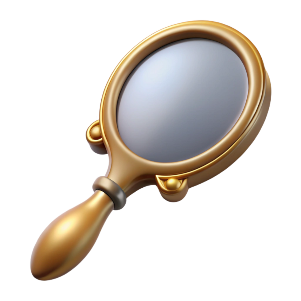dazzling elegant Professional render, isolated cutout of a vintage handheld mirror with handle, photorealistic, ultra-detailed with Transparent Background genuine png