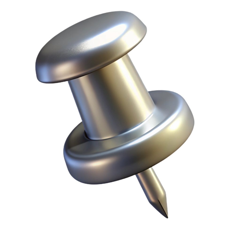 coveted rustic Professional render, concept art style of a single silver thumbtack Isolated cutout with Transparent Background perfect clarity png