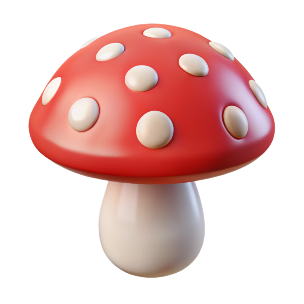 coveted baroque Isolated cutout of a hyper-specific, ultra-detailed single mushroom, red with white spots Professional render with Transparent Background studio quality png