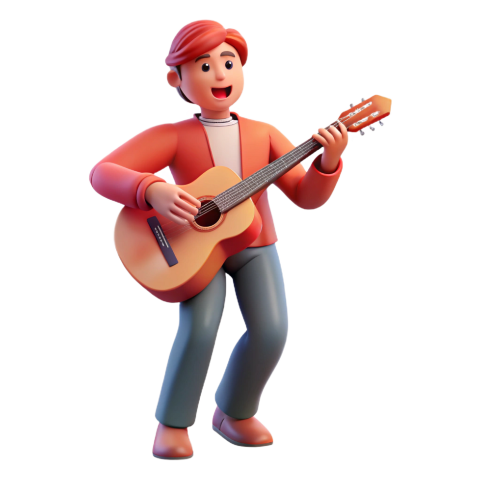 distinguished impressionist Musician, guitar, singing, passionate expression, with Transparent Background impeccable png