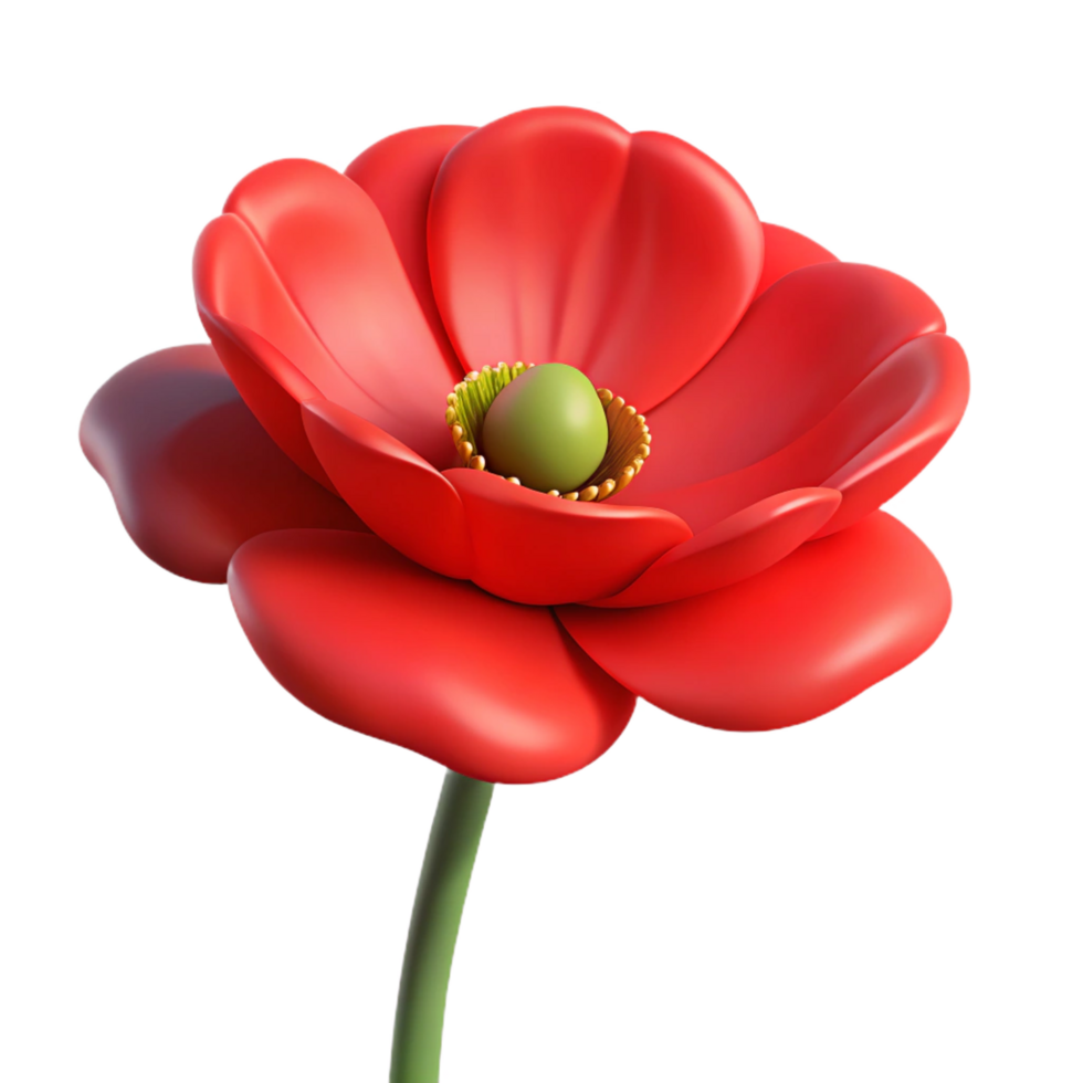 exquisite peaceful tropical Hyper-specific, isolated cutout of a single red poppy flower, blooming with Transparent Background fine detail png