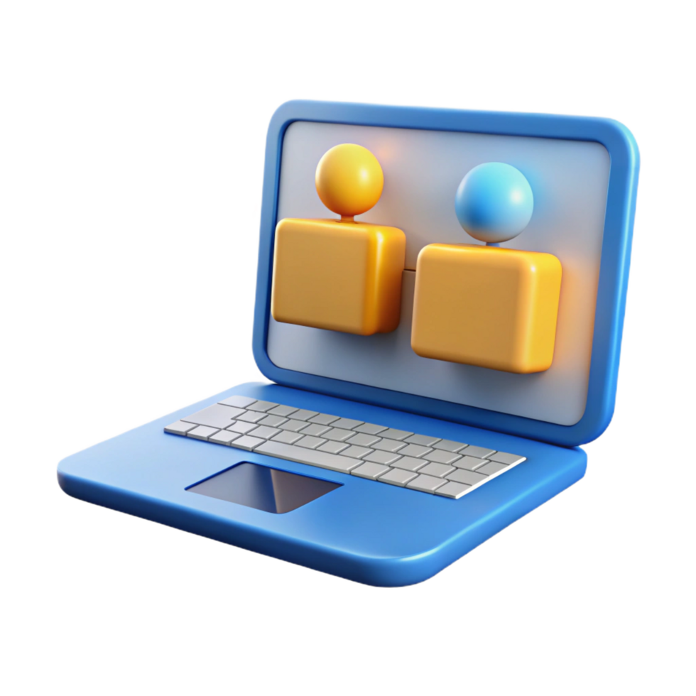 celebrated bohemian Laptop with conferencing software open with Transparent Background expertly shot png