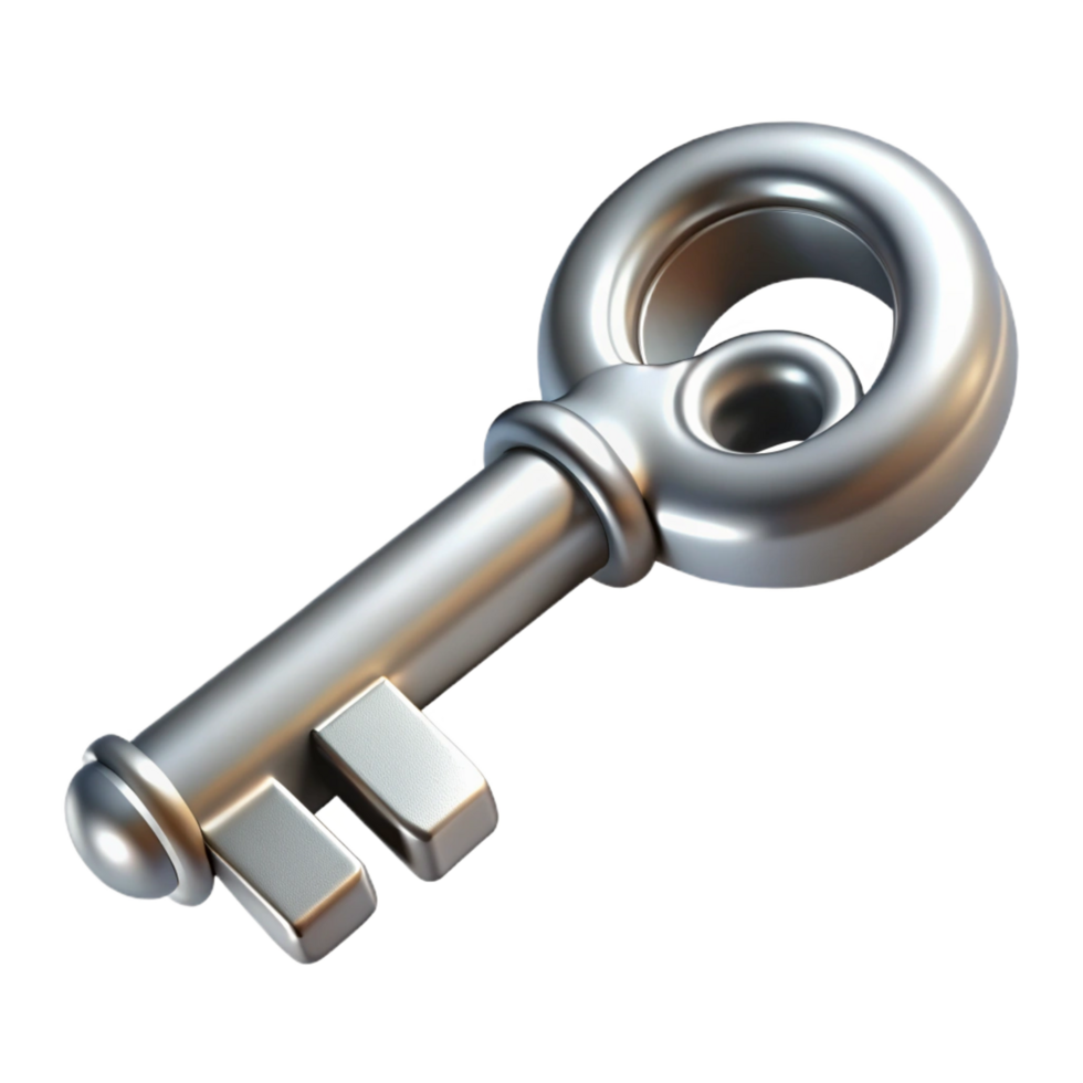 alluring dynamic rustic Concept art style, isolated cutout of a futuristic, sleek, silver key with intricate carvings with Transparent Background 8K png