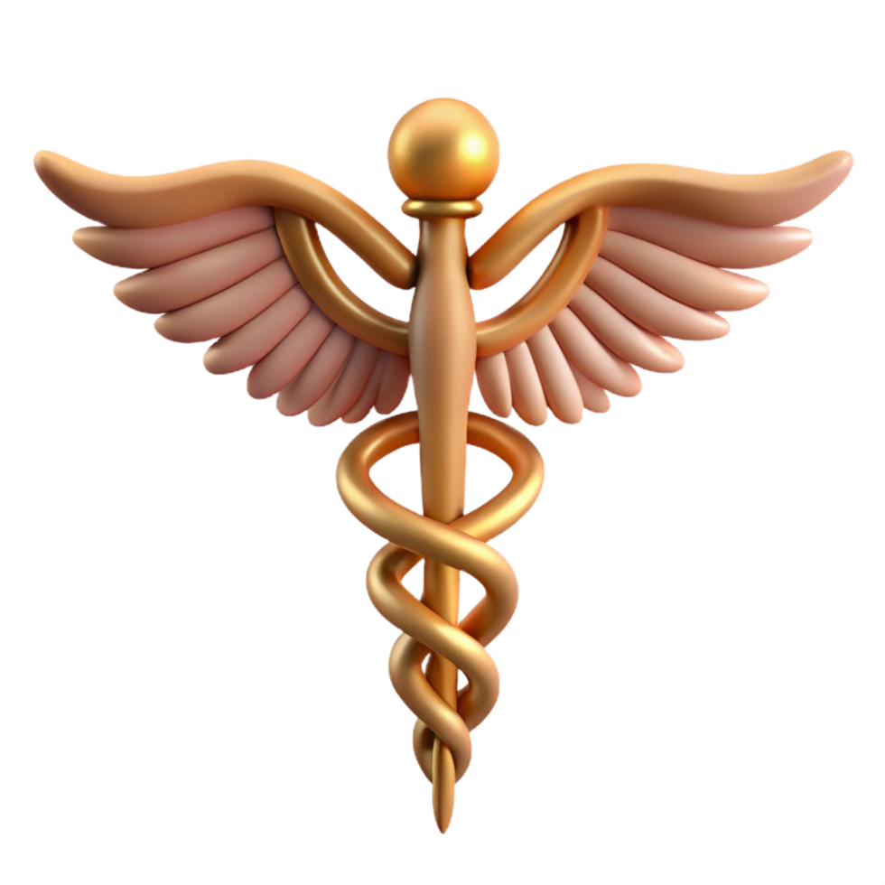 ethereal pristine Caduceus, Hermes' staff, with Transparent Background museum quality png