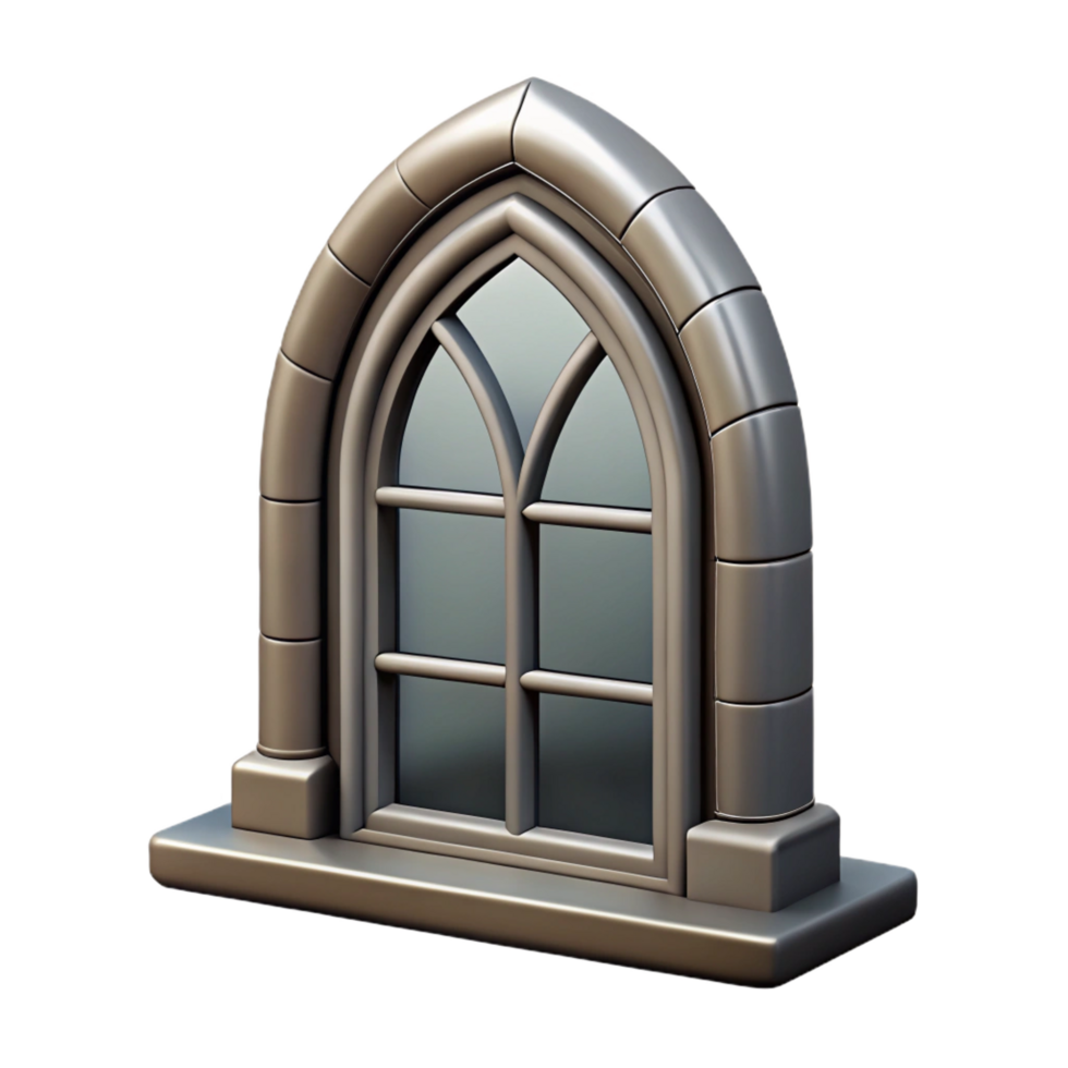 calm fascinating Photorealistic, ultra-detailed, isolated cutout of a single, arched gothic window frame, stone with Transparent Background top-tier png