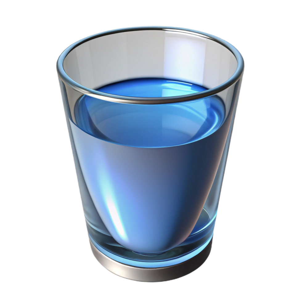 dynamic striking Ultra-detailed, professional render of a single glass of water with realistic reflections and refractions Isolated cutout with Transparent Background crisp png