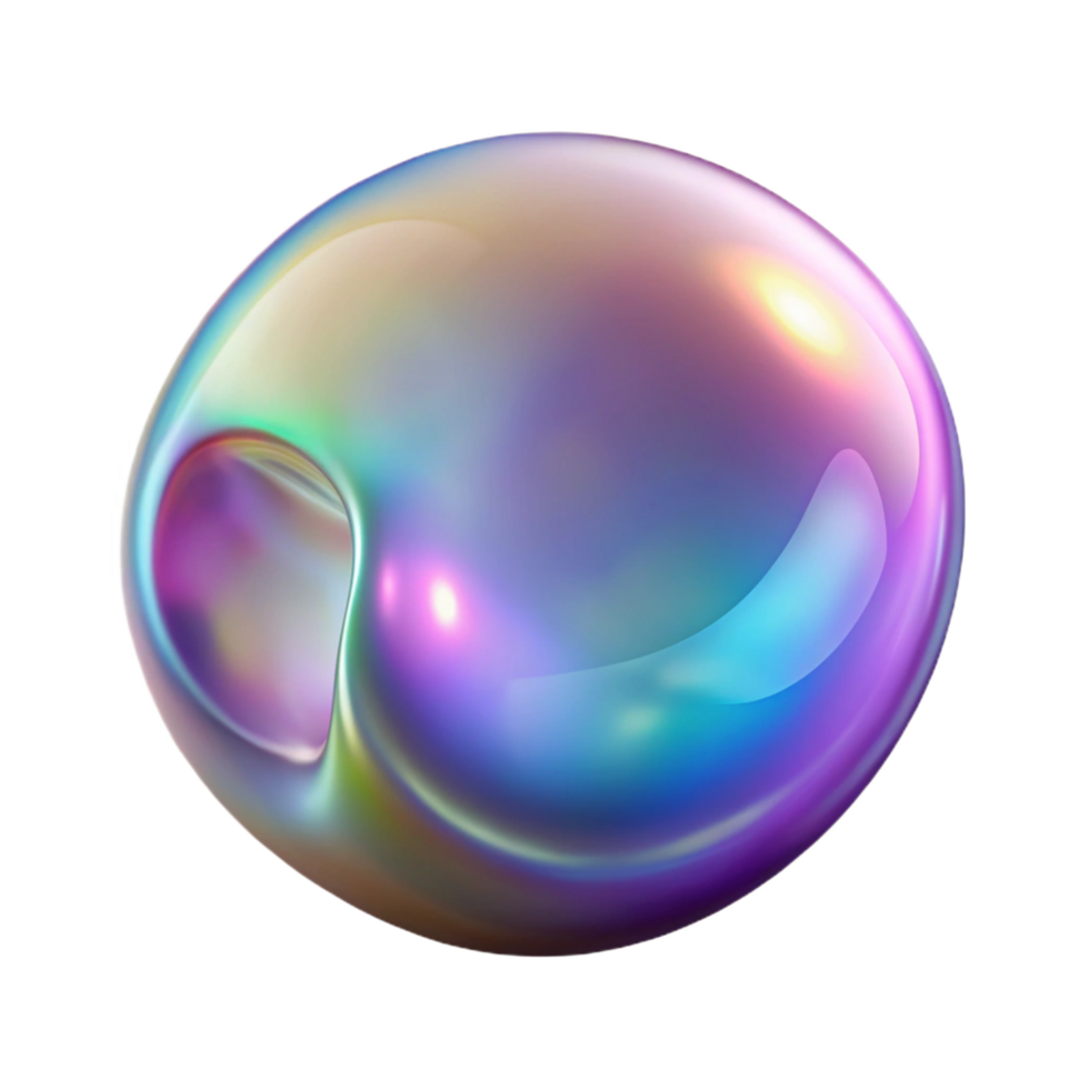 bold spectacular Photorealistic, ultra-detailed isolated cutout of a single, levitating, soap bubble with swirling iridescent colors with Transparent Background impeccable png