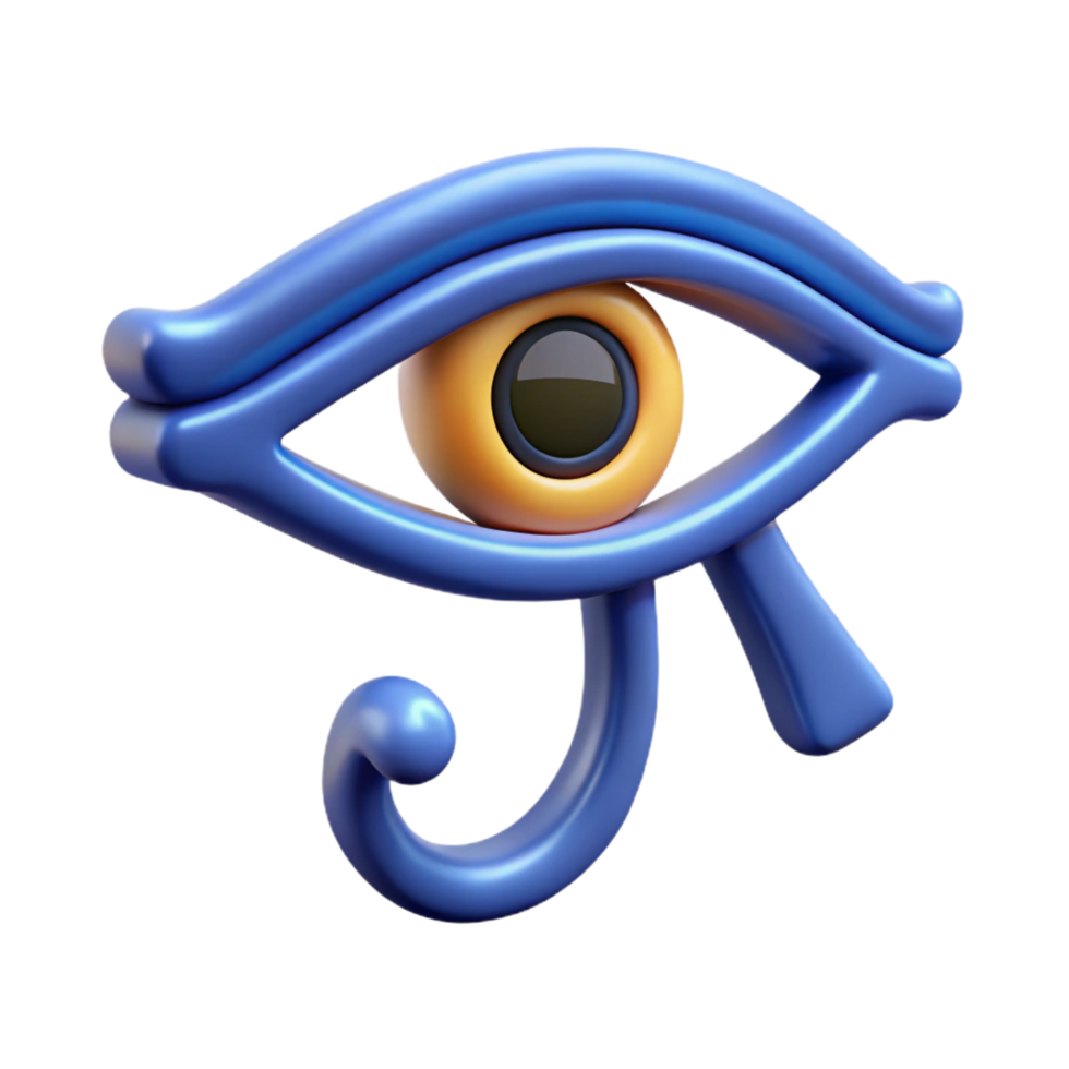dynamic stunning Ultra-detailed, hyper-specific concept art style render of a single Egyptian Eye of Horus amulet, isolated cutout with Transparent Background genuine png