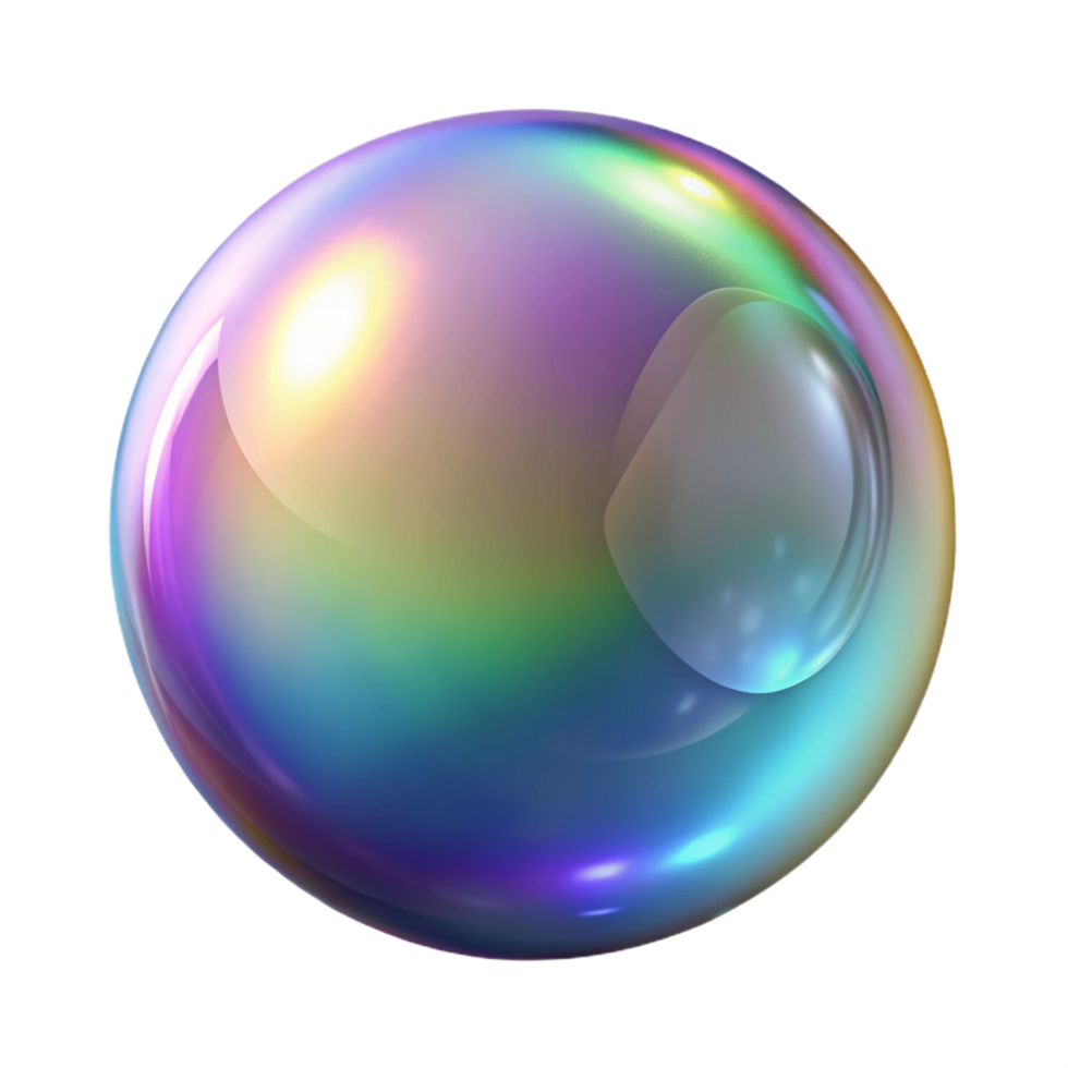 celebrated geometric Photorealistic, hyper-specific professional render of a single, isolated, perfectly formed soap bubble with iridescent colors with Transparent Background original png