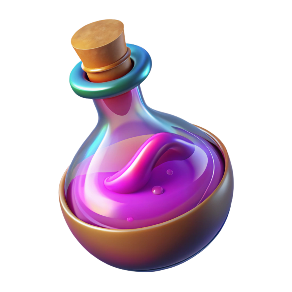 captivating peaceful geometric A magical potion bottle filled with swirling, colorful liquid with Transparent Background masterfully captured png