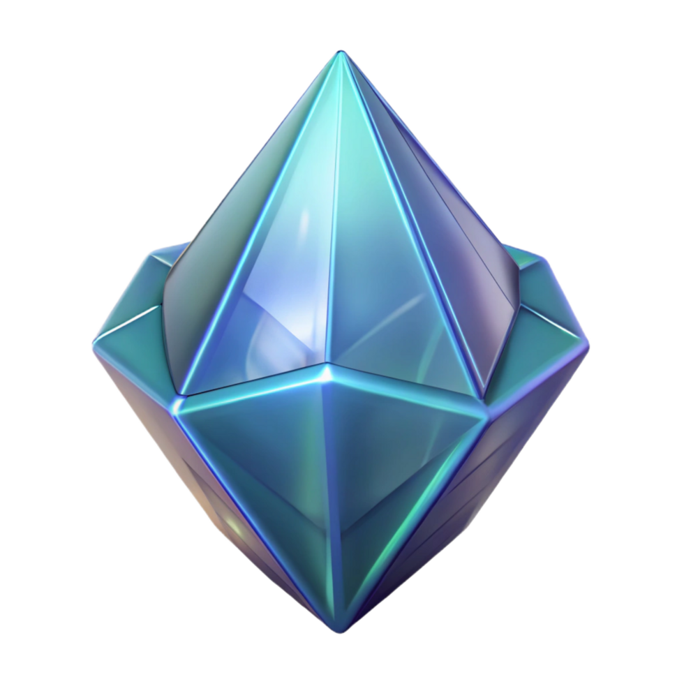 dramatic standout Concept art style, isolated cutout of a single, translucent, bioluminescent fractal crystal with Transparent Background png