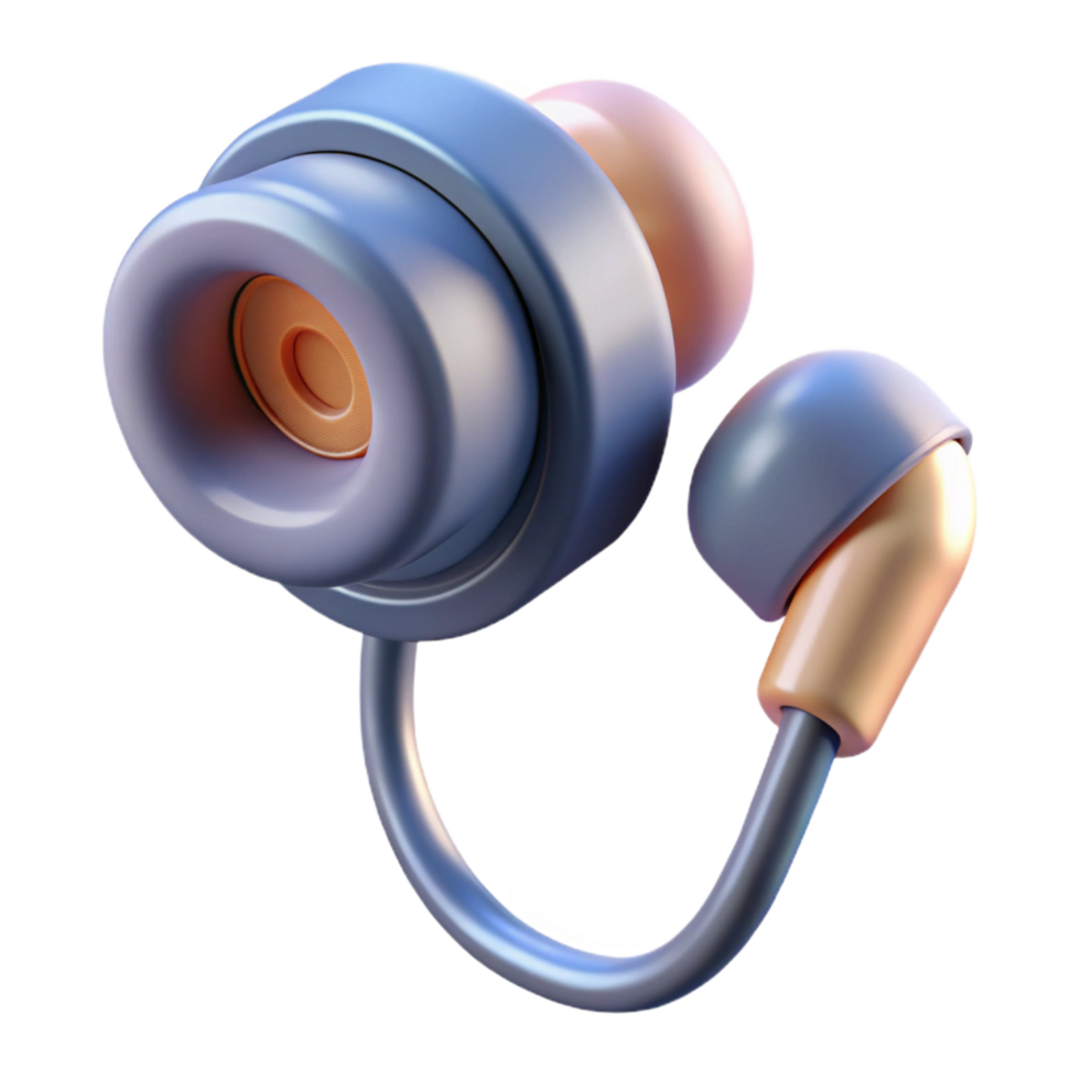 dramatic vibrant Ultra-detailed, photorealistic concept art of a single, wired earbud with bio-sensor with Transparent Background perfect clarity png