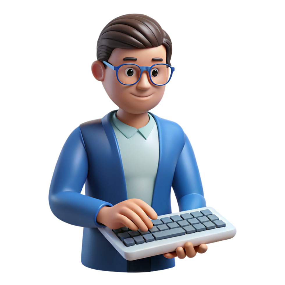 enchanting classic Thoughtful writer typing on an invisible keyboard, with Transparent Background ultra HD png