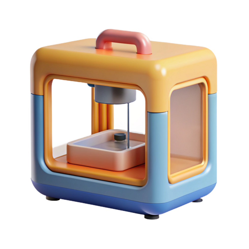 breathtaking whimsical avant-garde D printer printing a small object, with Transparent Background masterfully captured png