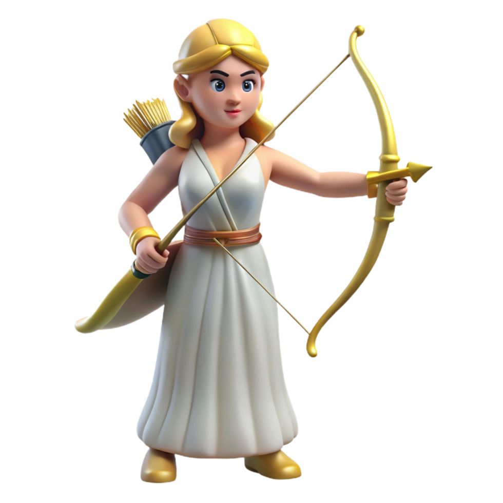 dramatic dramatic artistic Artemis, Goddess of the Hunt, holding bow and arrow, focused expression with Transparent Background masterfully captured png