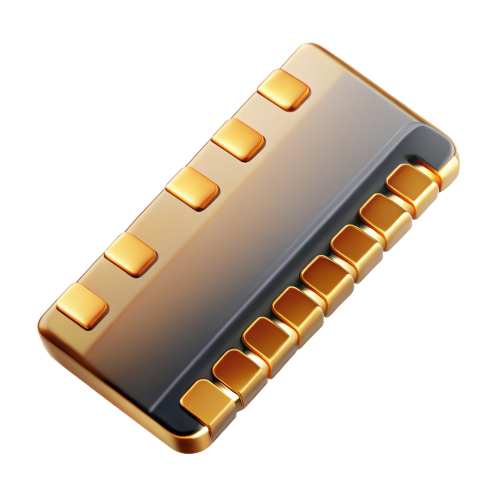 elegant urban Hyper-specific, isolated cutout of a single RAM module, photorealistic, professional render, ultra-detailed gold contacts with Transparent Background artisan png