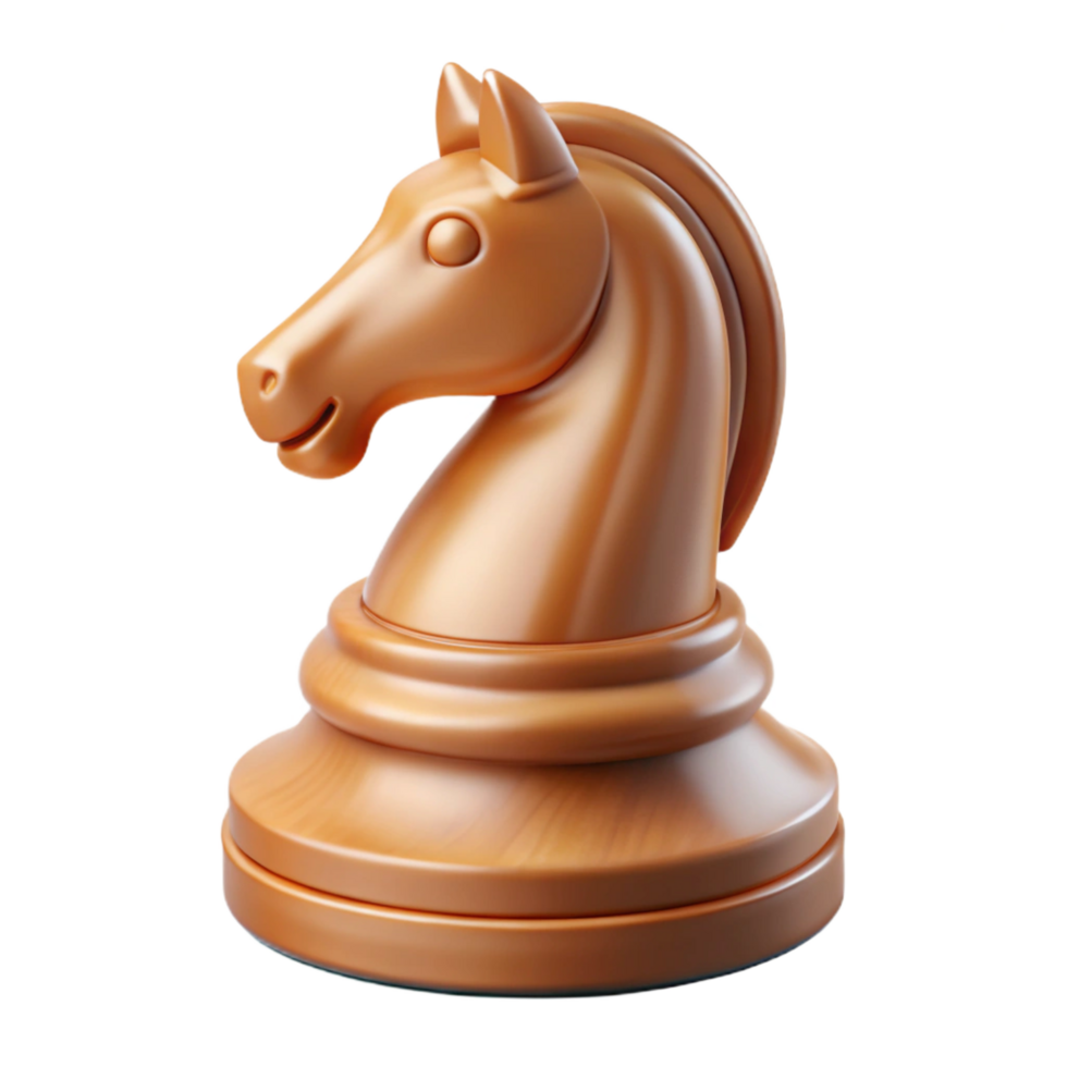alluring bohemian Professional render, ultra-detailed, isolated cutout of a single, polished, wooden chess piece - a knight with Transparent Background refined png
