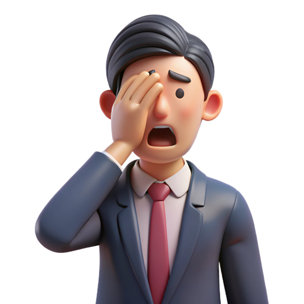 dazzling inspired Tired businessman, rubbing eyes, yawning, with Transparent Background png