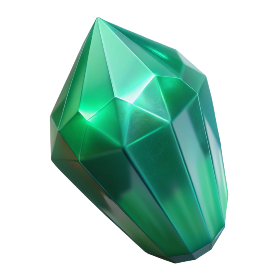 distinctive mid-century Concept art style, isolated cutout of a single, raw emerald crystal with rough edges and natural inclusions with Transparent Background top-tier png