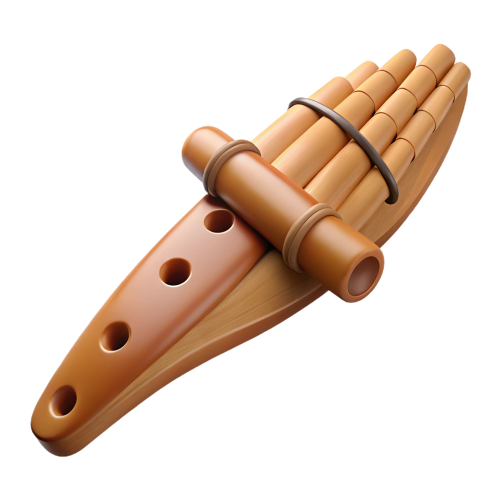 captivating iconic Isolated cutout Ultra-detailed professional render, concept art style Single Pan's Flute, carved wood, detailed finger holes with Transparent Background png
