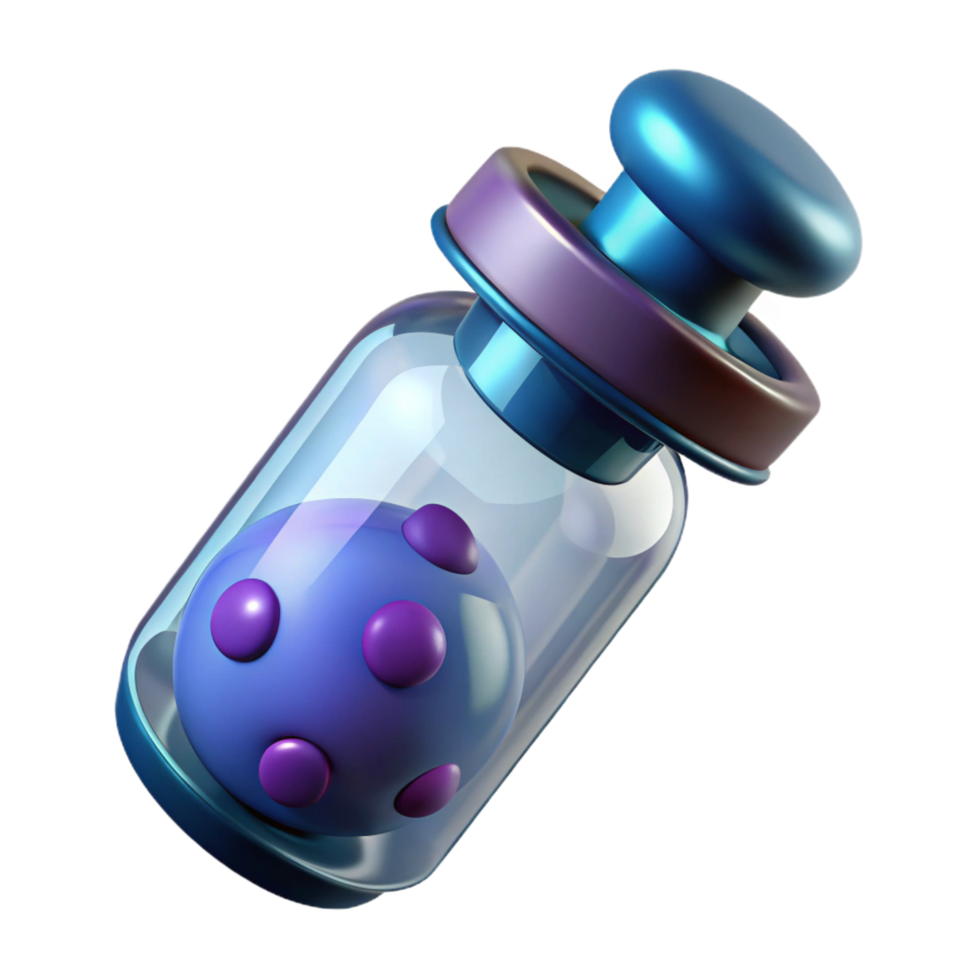 bold glorious Photorealistic, professional render, isolated cutout of a single vial containing nanobots, hyper-specific, ultra-detailed with Transparent Background elite png