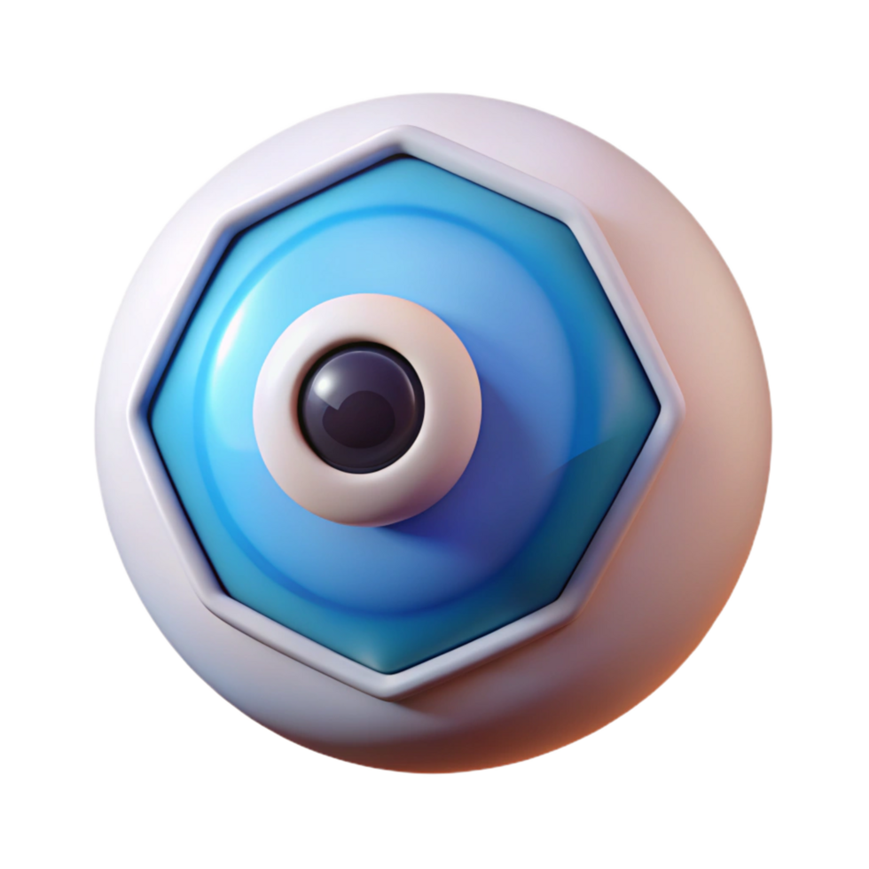 distinctive art deco Isolated cutout, ultra-detailed concept art style rendering of a single, glowing, stylized human eye with a hexagonal pupil with Transparent Background handcrafted png