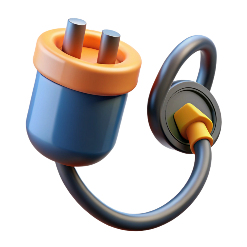dramatic vibrant Electric car charging cable plugged in with Transparent Background expertly shot png