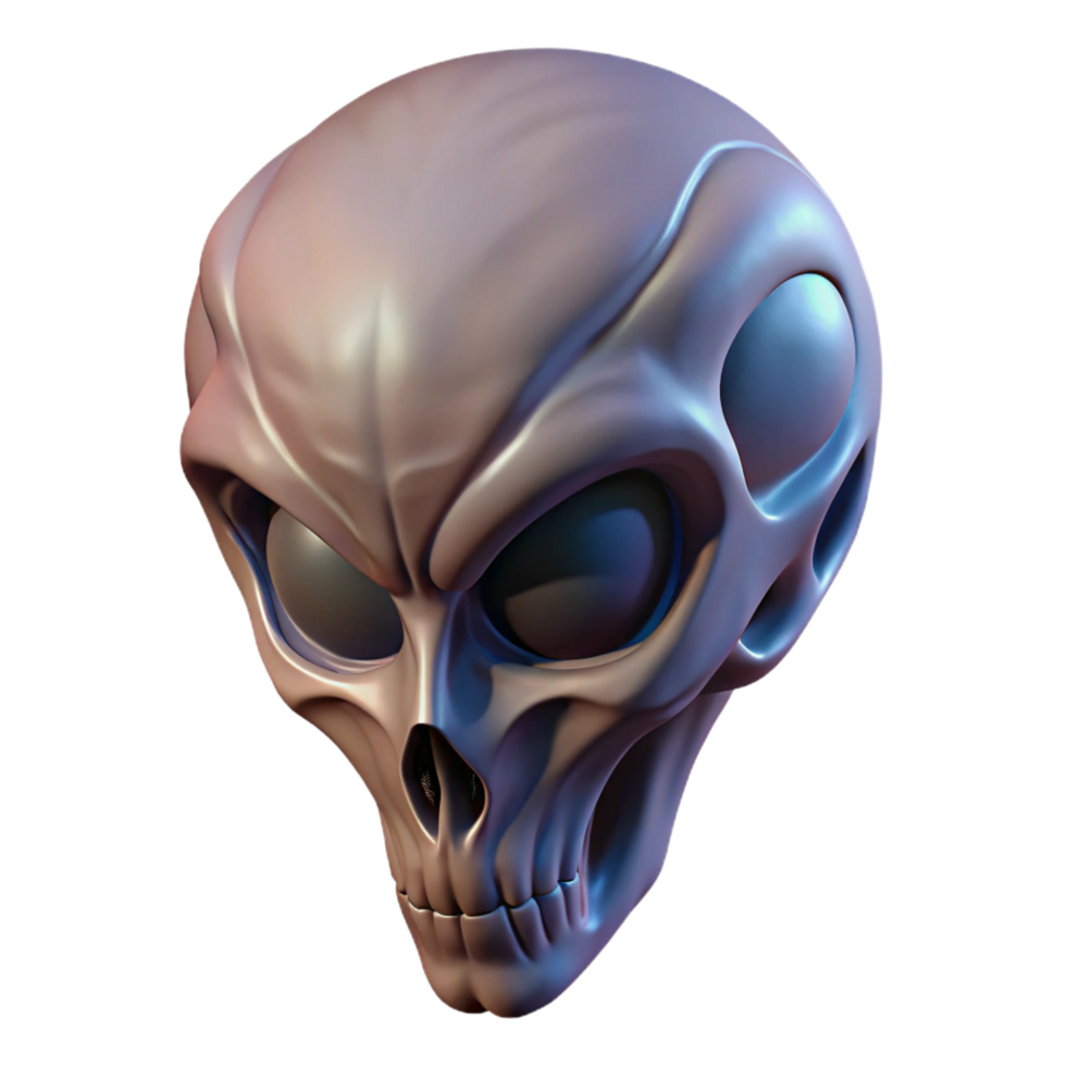 extraordinary art deco Alien skull, elongated shape, bony ridges with Transparent Background original png