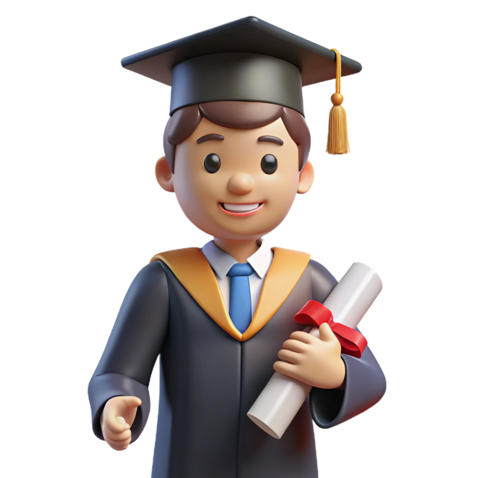 alluring acclaimed Graduate student, cap and gown, holding diploma, with Transparent Background png