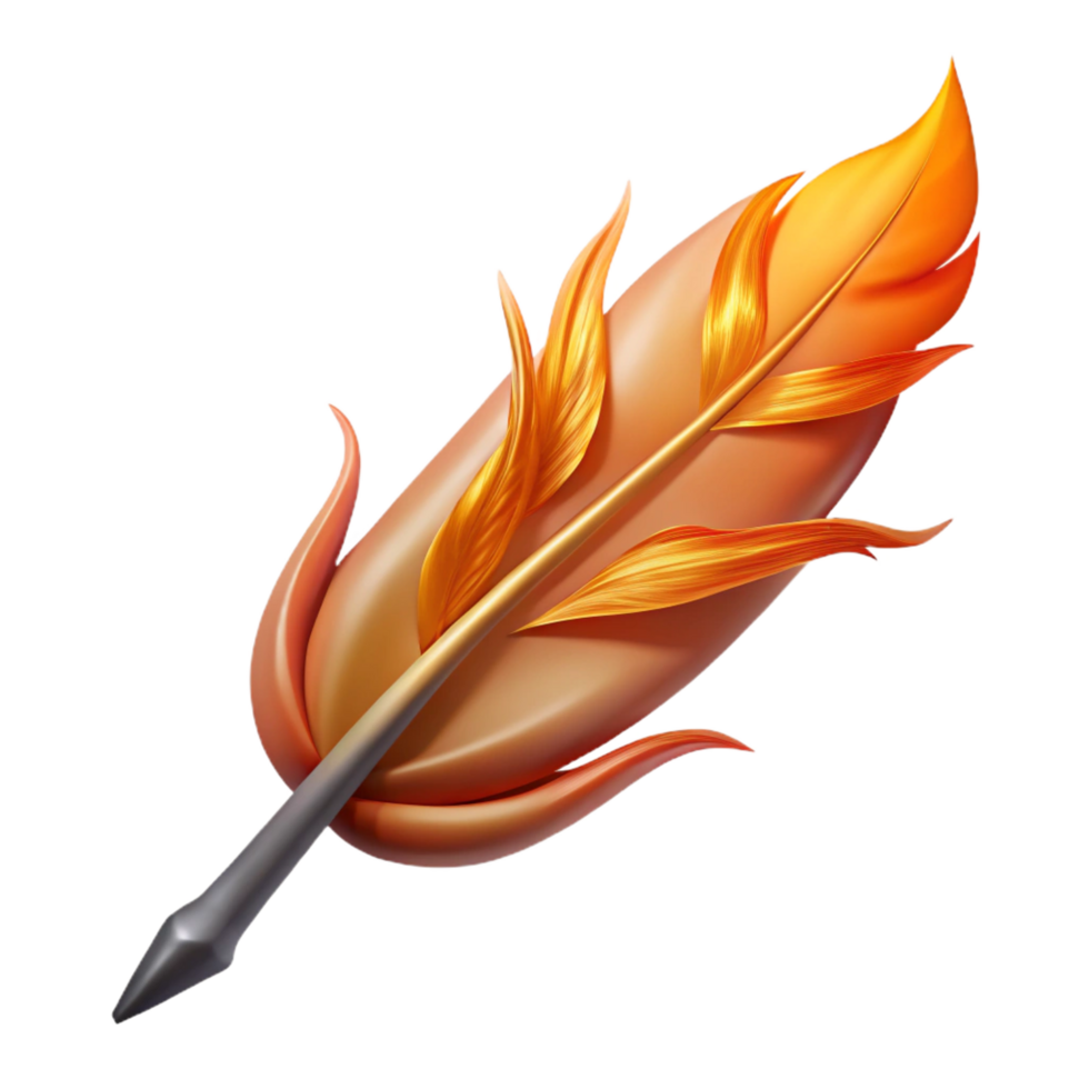 breathtaking baroque Concept art style, hyper-specific, isolated cutout of a single Phoenix feather, burning embers with Transparent Background premium png