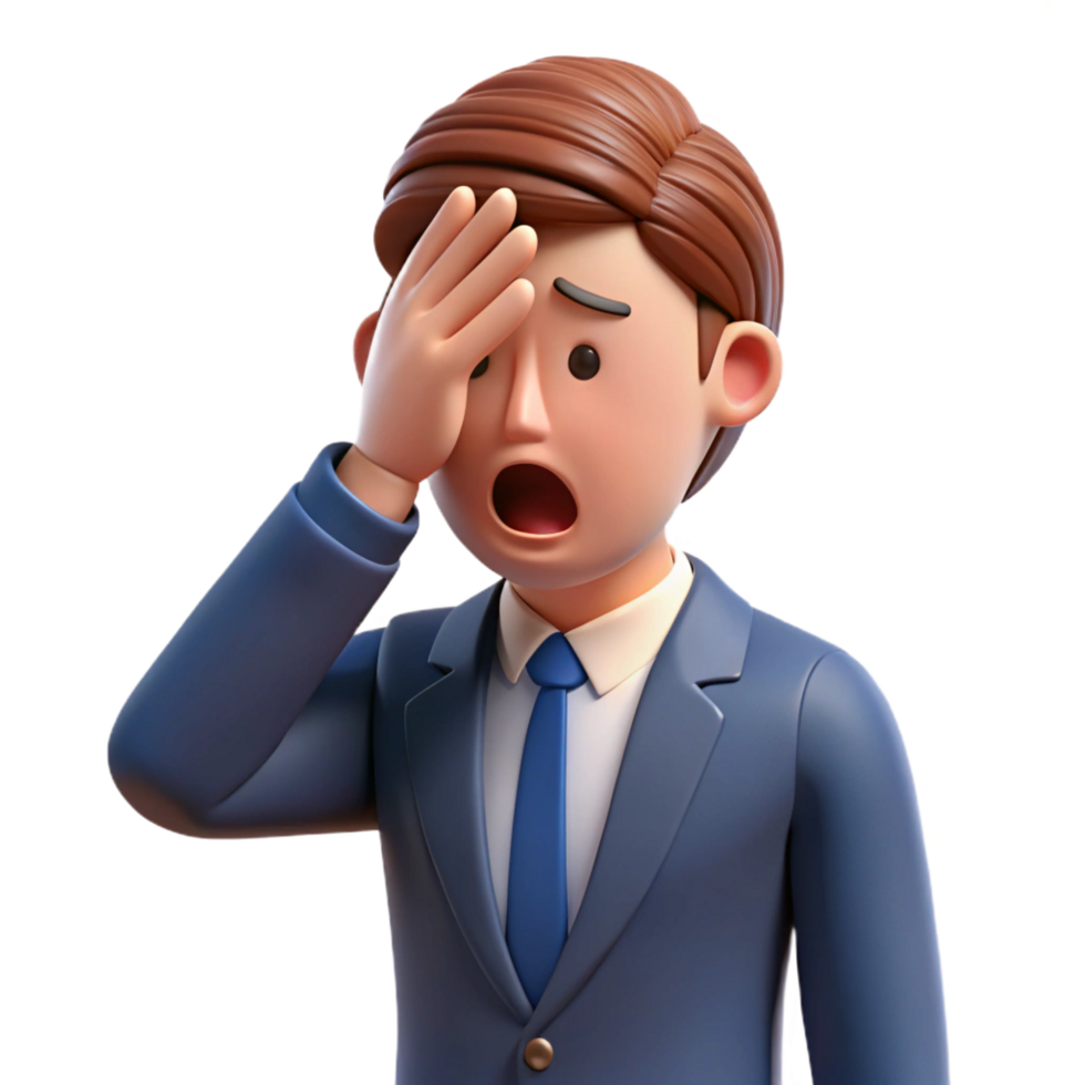 elegant melancholic futuristic Tired businessman, rubbing eyes, yawning, with Transparent Background gallery standard png