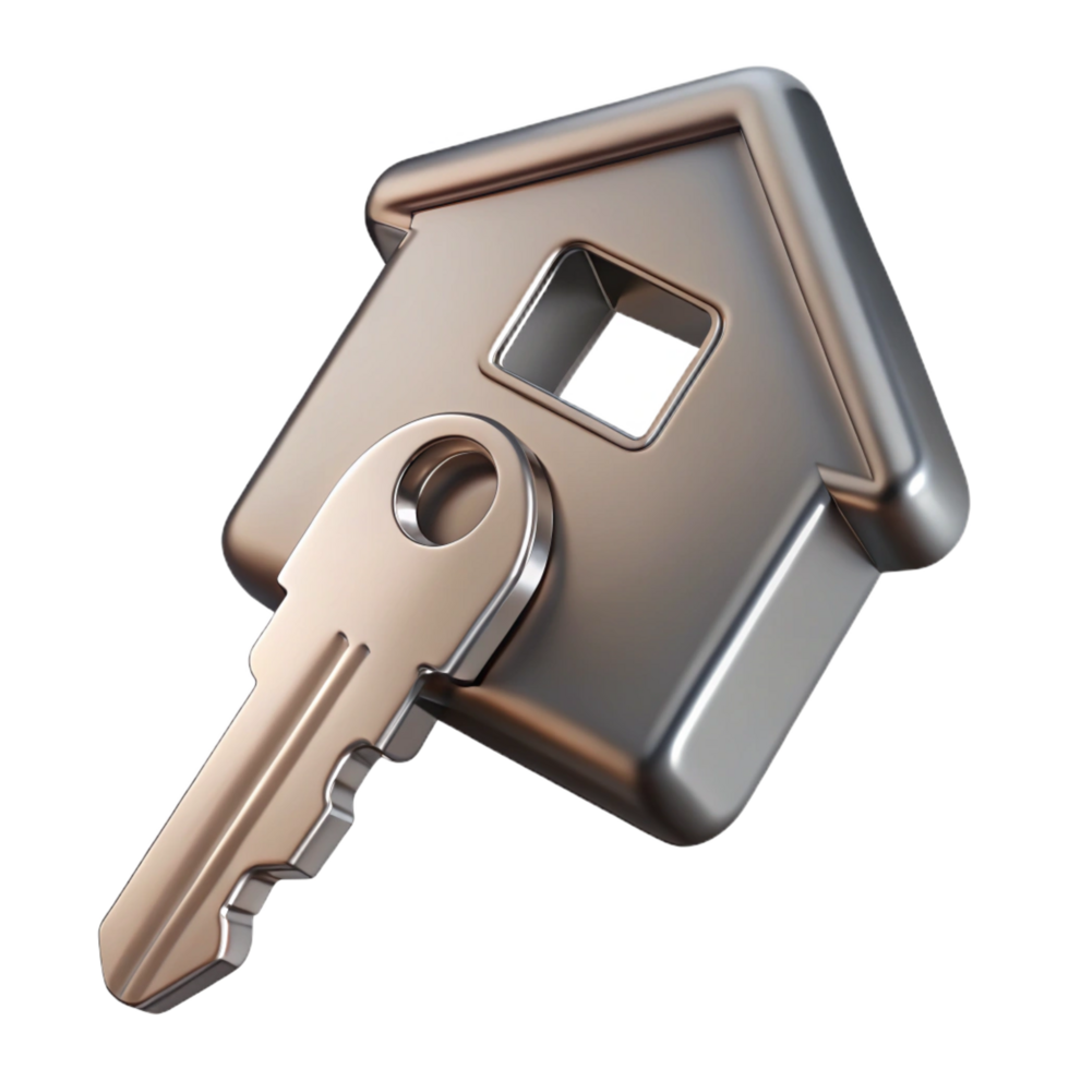 elegant nostalgic contemporary House key, metal key blank, with Transparent Background detailed png