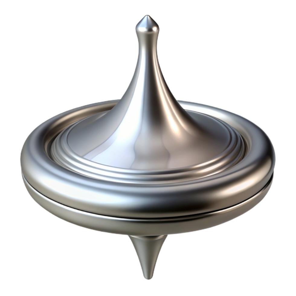 ethereal pristine Photorealistic, hyper-specific render of an isolated, spinning top made of polished chrome with intricate engravings with Transparent Background top-tier png