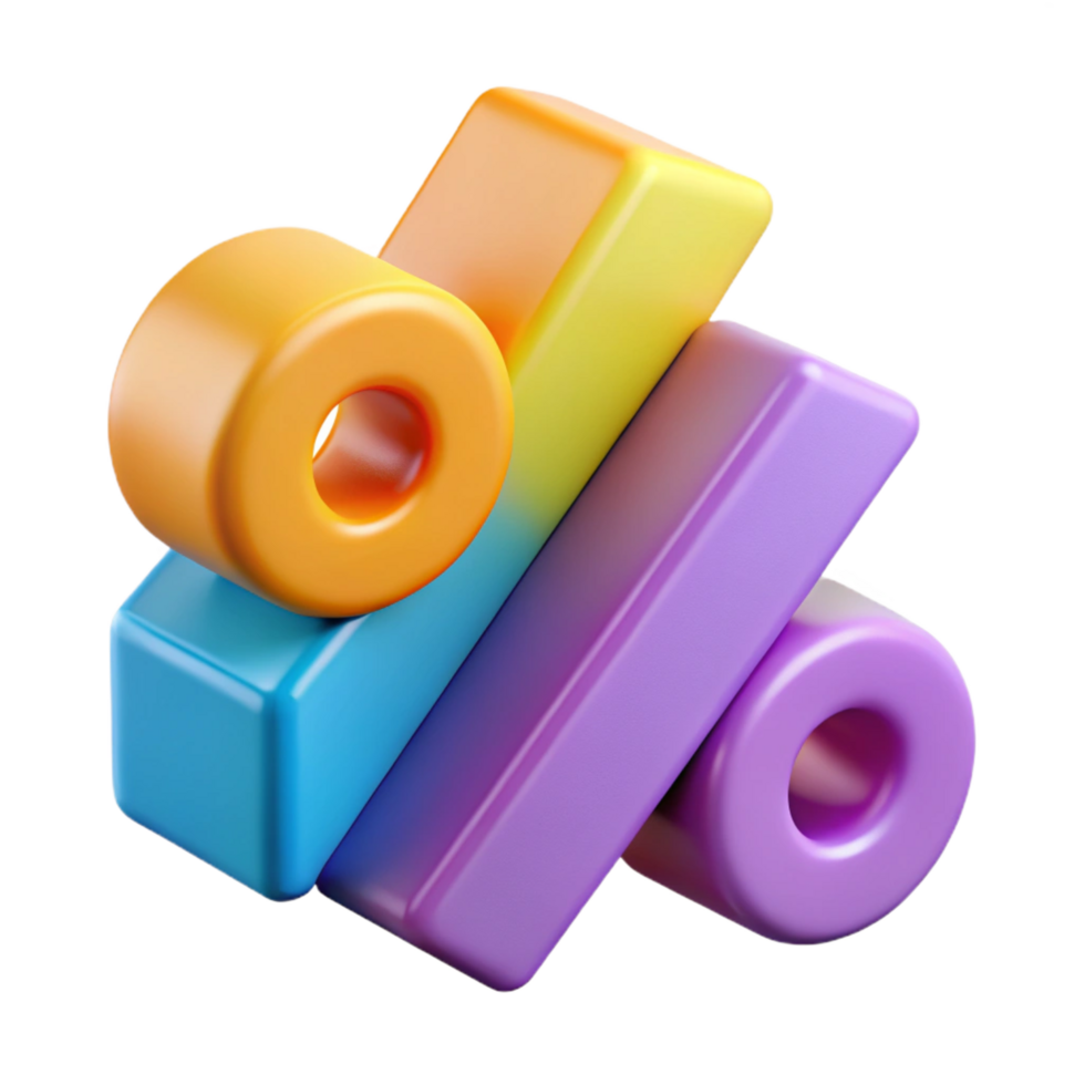 beautiful iconic A percentage sign, made of colorful blocks with Transparent Background png