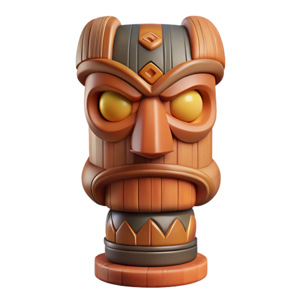 dramatic unparalleled Concept art style, isolated cutout of a single tribal totem carved from a single piece of wood with Transparent Background png