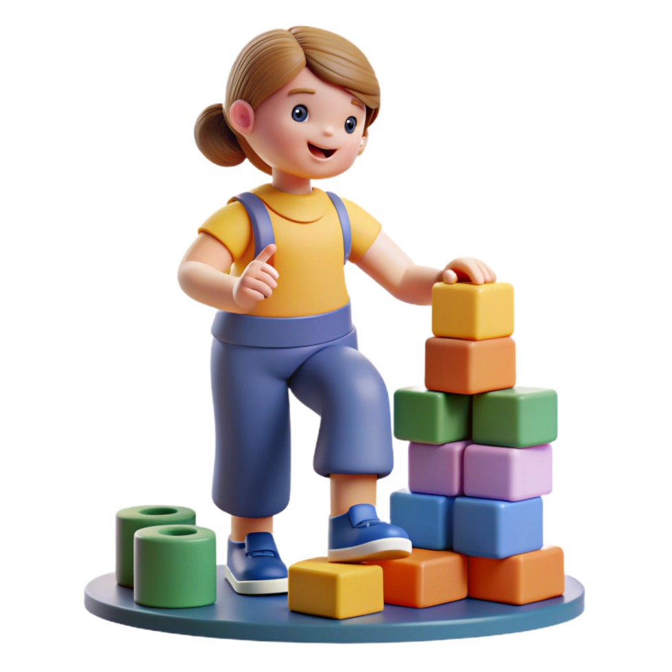 coveted traditional Young girl playing with building blocks, with Transparent Background 8K png