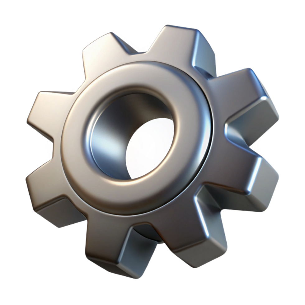 breathtaking romantic abstract Hyper-specific, photorealistic professional render of a single, rotating, metallic gear with intricate teeth with Transparent Background expertly shot png
