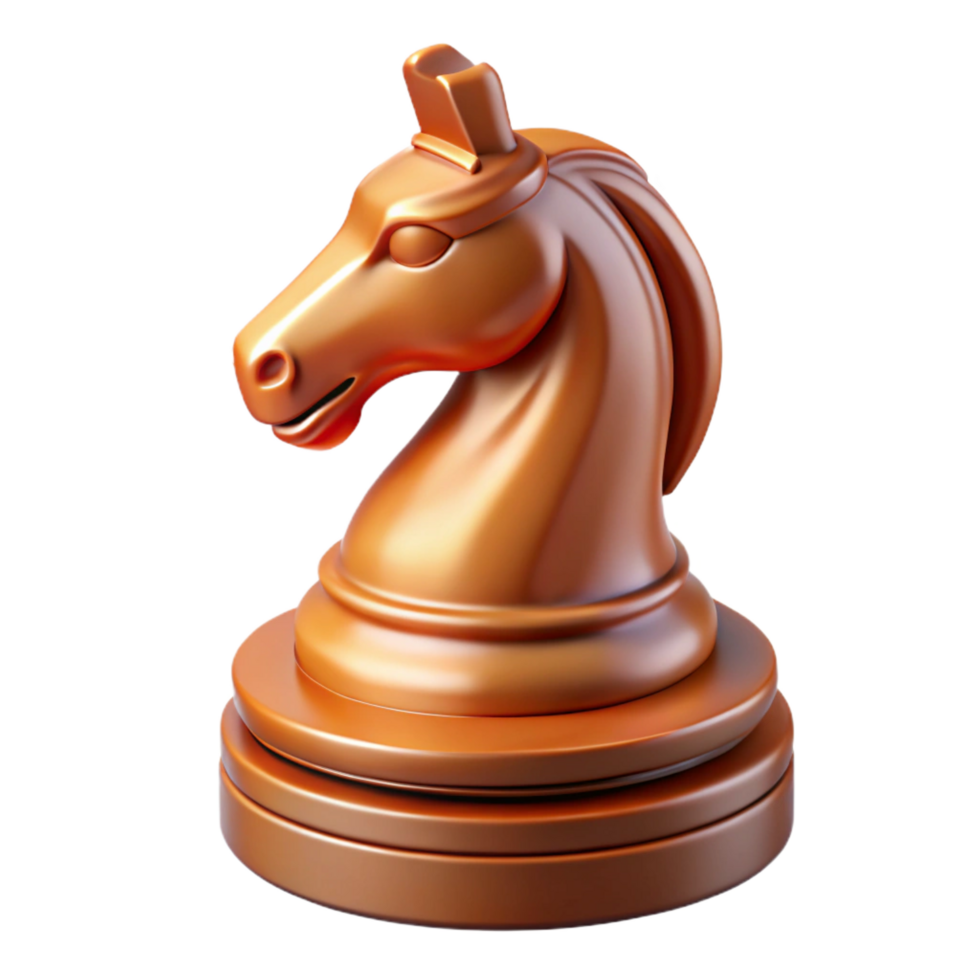 exquisite abstract Hyper-specific, professional render of a single, polished, wooden chess piece, the knight, isolated cutout with Transparent Background 8K png