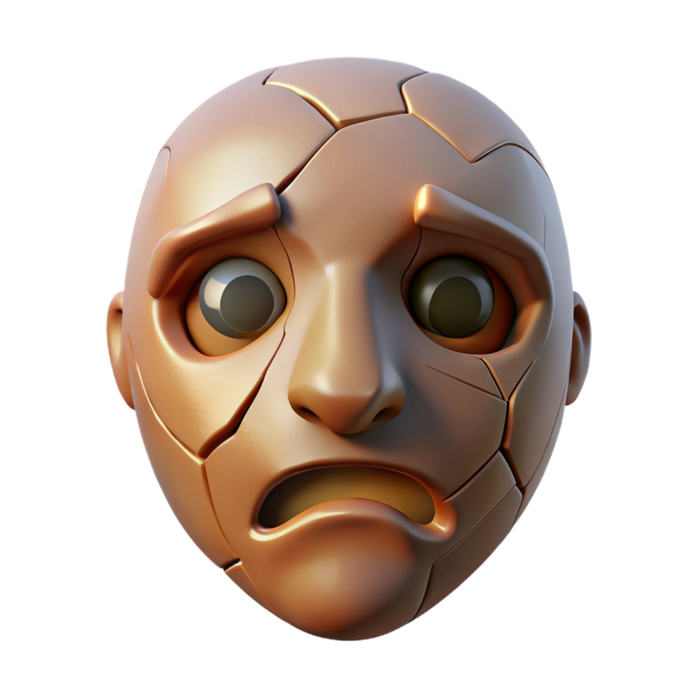 elegant unforgettable A stylized, cracked mask with a sorrowful expression with Transparent Background png