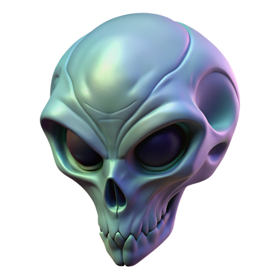 extraordinary bold classic Alien skull, elongated shape, bony ridges with Transparent Background 4K png
