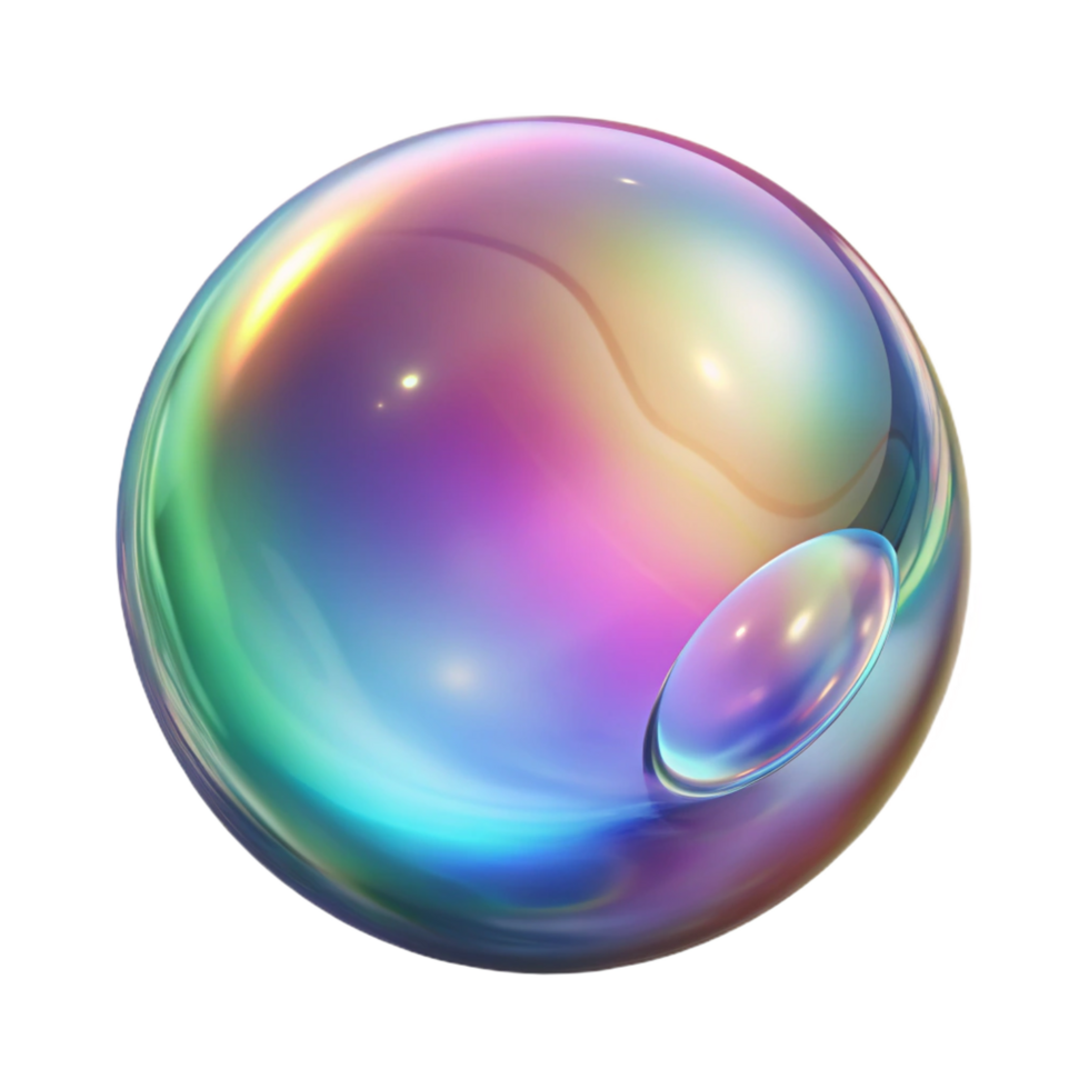 enchanting dreamy impressionist Photorealistic, ultra-detailed isolated cutout of a single, levitating, soap bubble with swirling iridescent colors with Transparent Background genuine png