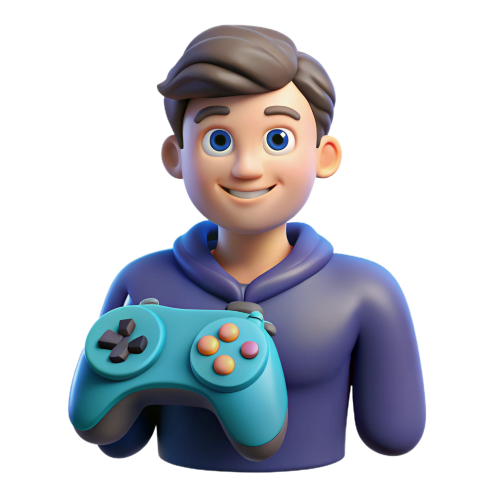 exceptional modern Gamer with controller with Transparent Background detailed png