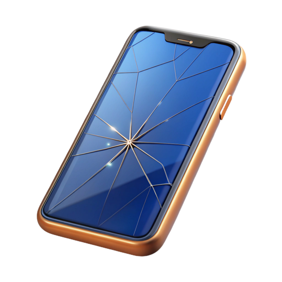 breathtaking melancholic classic A modern smartphone with a cracked screen with Transparent Background fine detail png