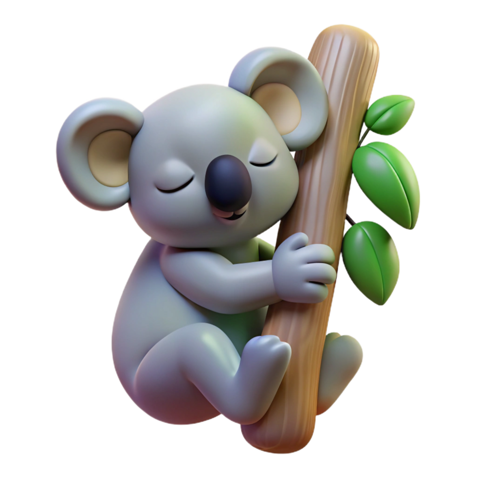 dramatic notable A sleeping koala, clinging to an invisible tree with Transparent Background png