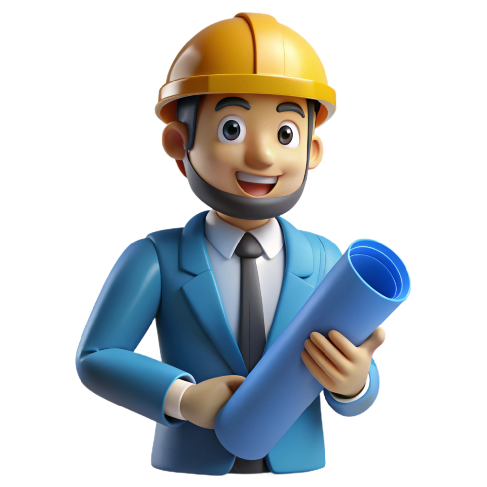 dreamy sumptuous Innovative engineer with blueprints, with Transparent Background high quality png
